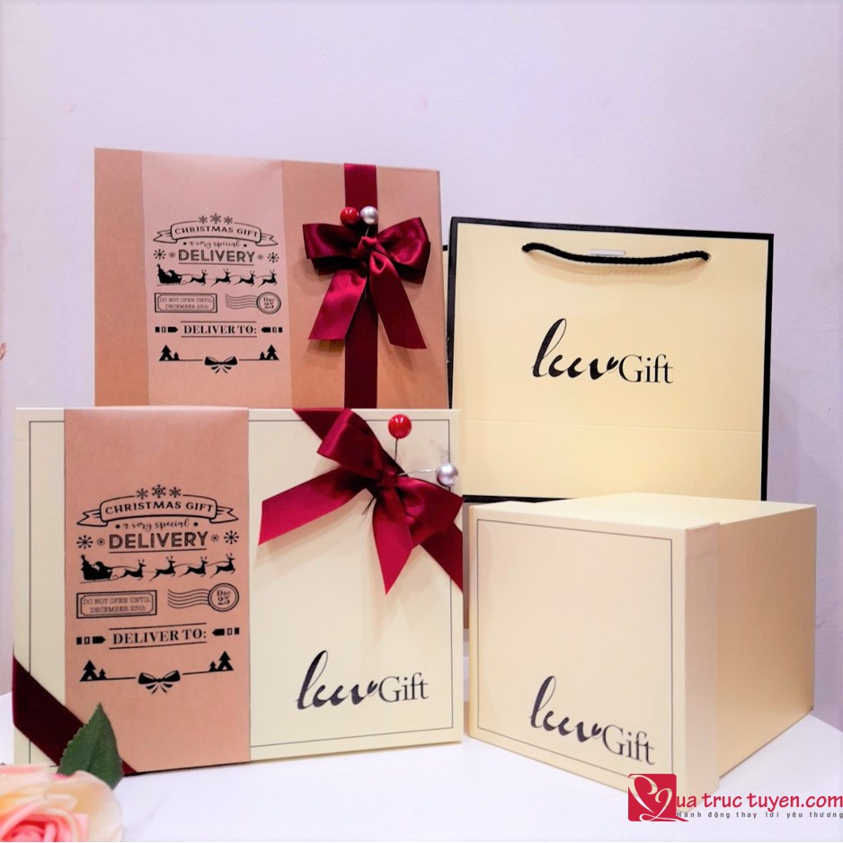 Hộp đựng quà LuvGift kèm túi, Hộp quà Kraft có rơm lót tặng sinh nhật, bạn trai, bạn gái, thầy cô