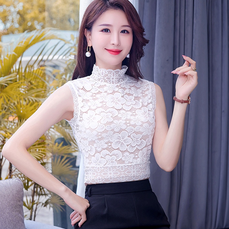 Áo Ren Không Tay Cổ Lọ Màu Trơn In Họa Tiết Hoa Anh Đào Có Thể Tháo Rời Thời Trang Cho Nữ