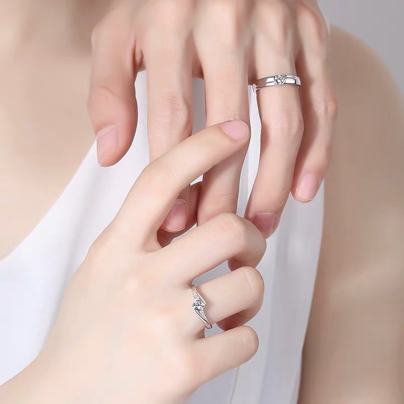 Nhẫn Hở Mạ Bạc 925 Đính Đá Zircon Lấp Lánh Thời Trang Cho Cặp Đôi