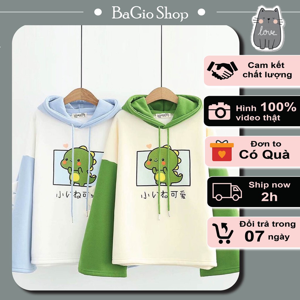 Hoodie unisex in hình khủng long tay ống xòe lạ mắt | BigBuy360 - bigbuy360.vn