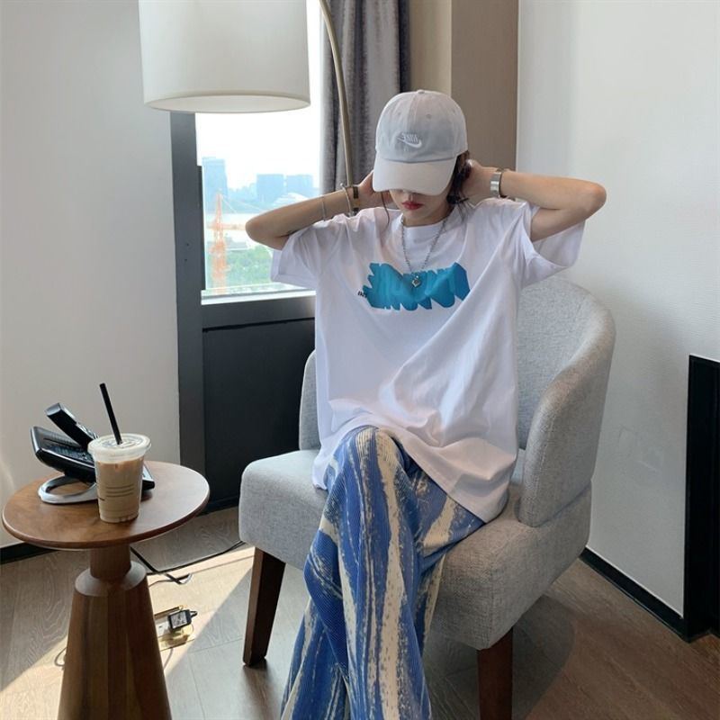 Quần ống rộng chất liệu voan lụa lạnh lưng cao xếp ly in họa tiết màu loang 2021 dành cho nữ GavinBrown | BigBuy360 - bigbuy360.vn