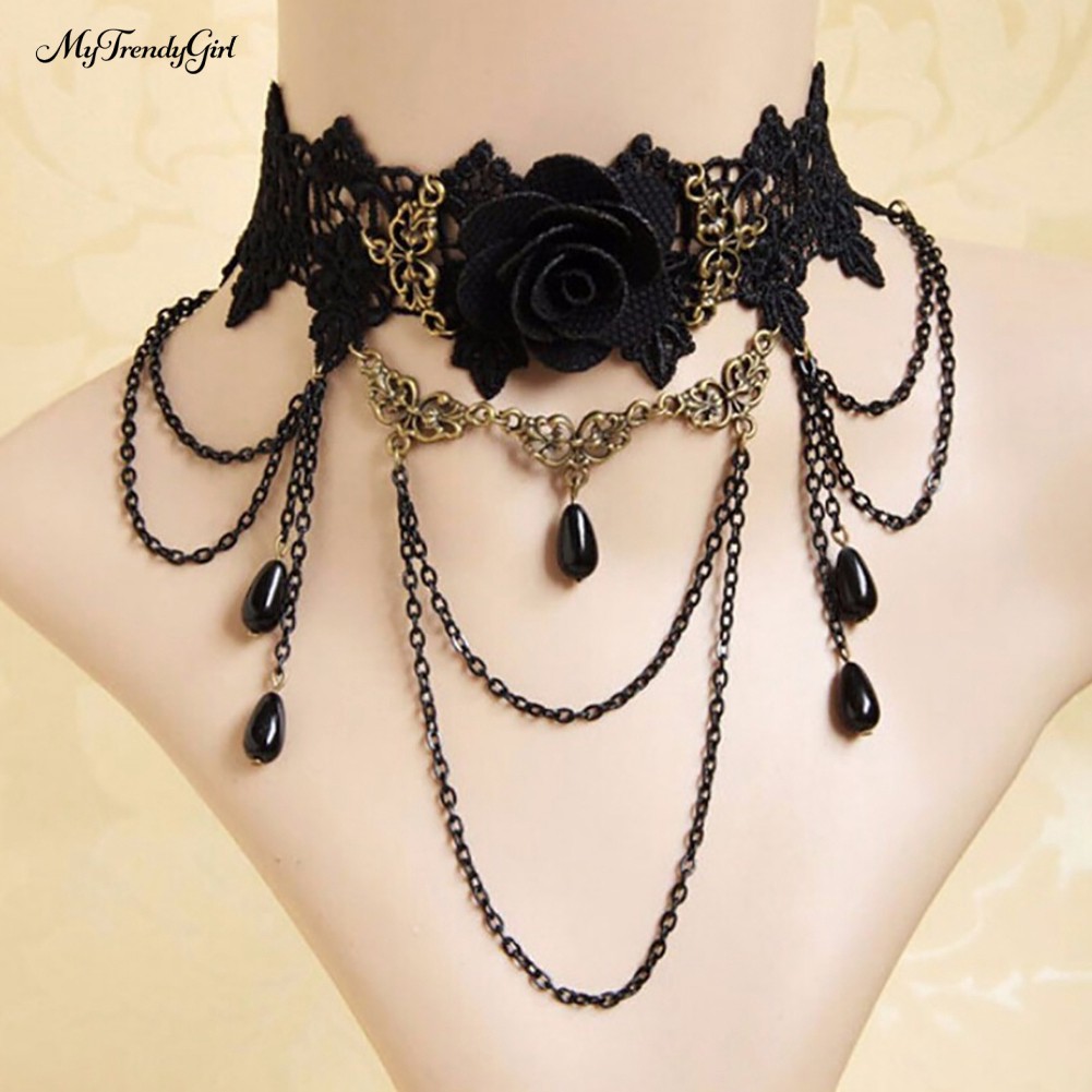 Vòng Cổ Choker 2 Lớp Mặt Hình Hoa Hồng