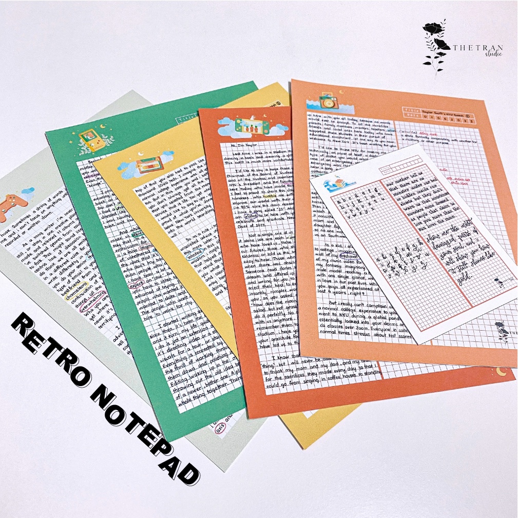 Bộ 10 tờ giấy ghi chép kẻ caro - A4, B5, A5, A6 - dọc, ngang retro / retro notepad / thetranstudio