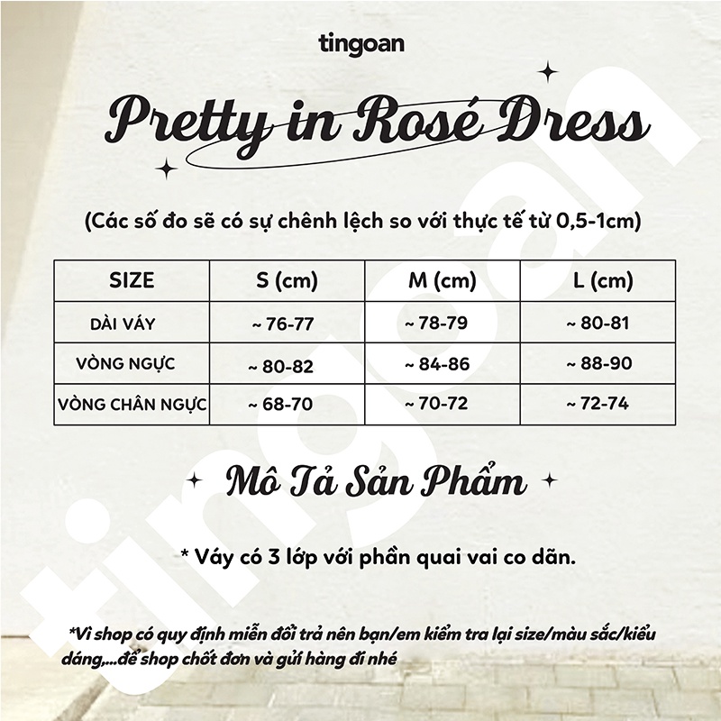 TINGOAN® - Váy tay bồng bóng kính vân hoa trắng 3 lớp vải PRETTY IN ROSÉ DRESS/WH