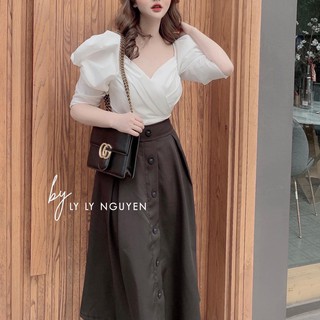 SET ÁO TAY PHỒNG  VÁY NÚT