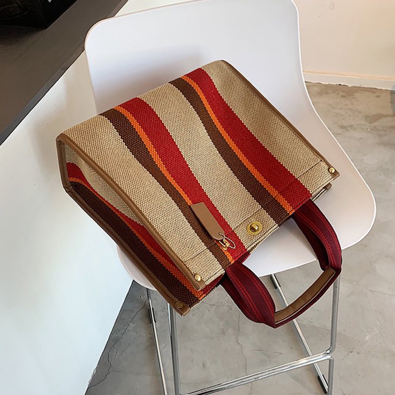 IELGY Túi Đeo Vai Vải Canvas Kẻ Sọc Thời Trang Cho Nữ
