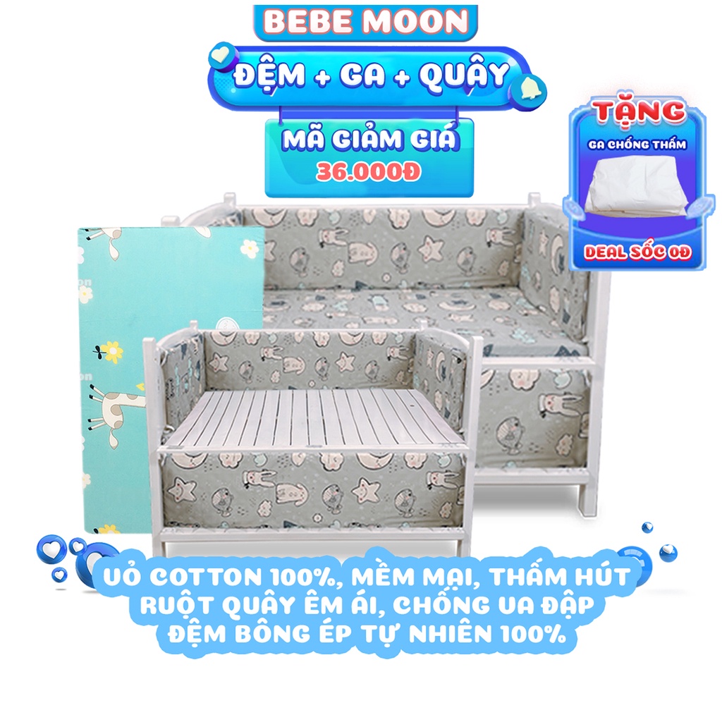 Combo 3 Sản Phẩm Đệm Bông Ép-Ga Chun Bọc Đệm Cũi-Bộ 4 Tấm Quây Cho Cũi Made In Việt Nam