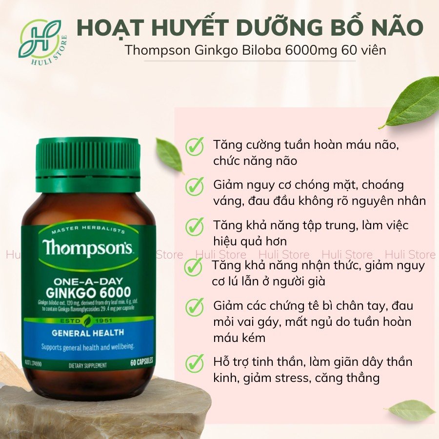 Hoạt huyết dưỡng bổ não Thompson’s Thompson Ginkgo Biloba 6000mg 60 viên