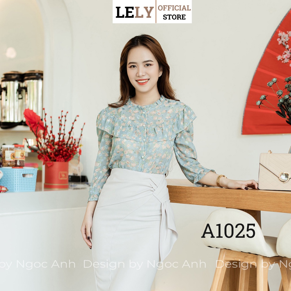 Áo sơ mi nữ Lely Fashion sơmi kiểu dài tay buộc nơ cao cấp chuẩn thời trang công sở đi học màu hoa trắng đẹp A1025