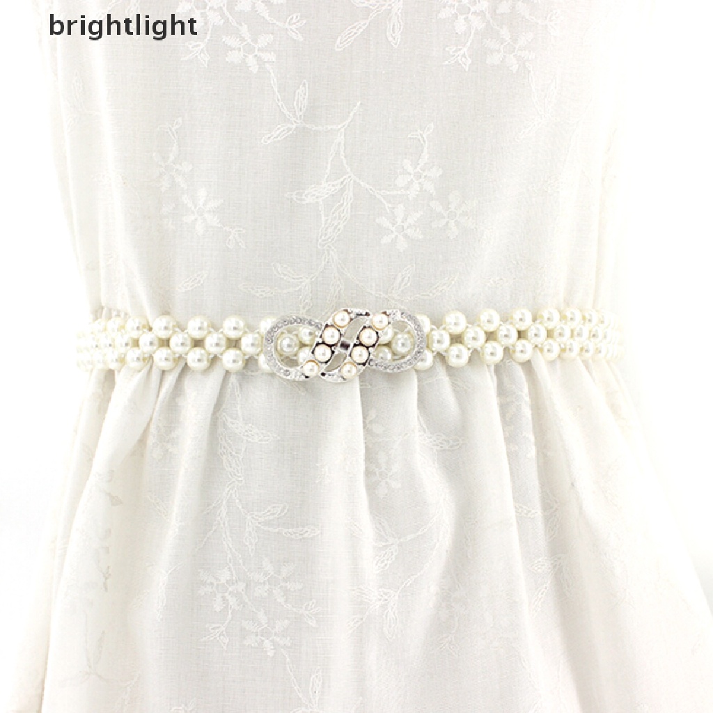 (brightlight) Women Elegant Stretchy Dress Belt Pearls Beads Chain Belt Waistband Fashion [HOT SALE]