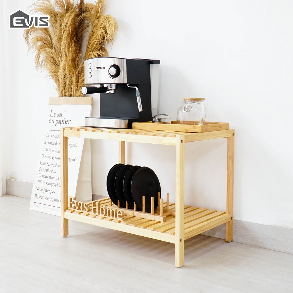 Kệ gỗ decor trang trí để đồ phong cách vintage hàn quốc 2 tầng lắp ráp dễ dàng gỗ tự nhiên đựng đồ đầu giường