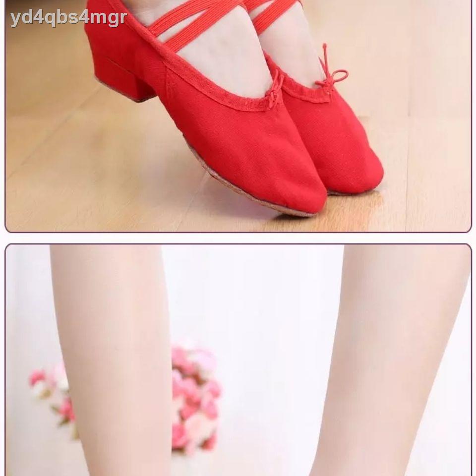 ☍☜✌2021 giày khiêu vũ giáo viên dân tộc phiên bản giới hạn nữ đế mềm tập thể dục người lớn có gót vải ba l