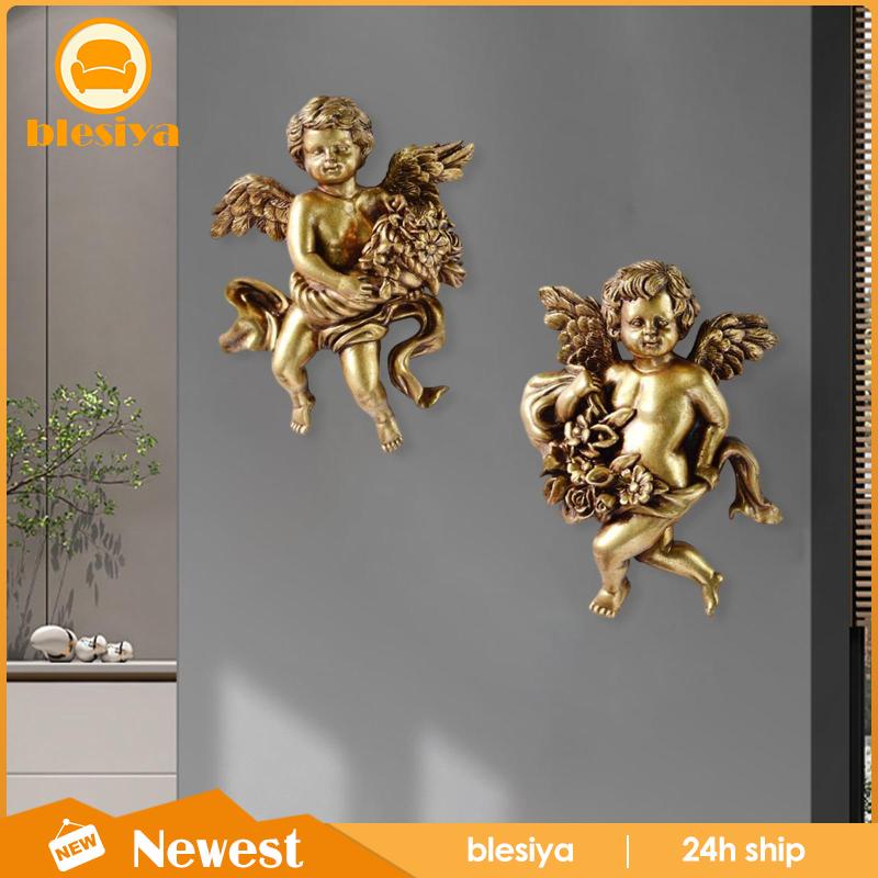 Bộ 2 Bức Tượng Thiên Thần Cherub Điêu Khắc Treo Tường Trang Trí Phòng Ăn