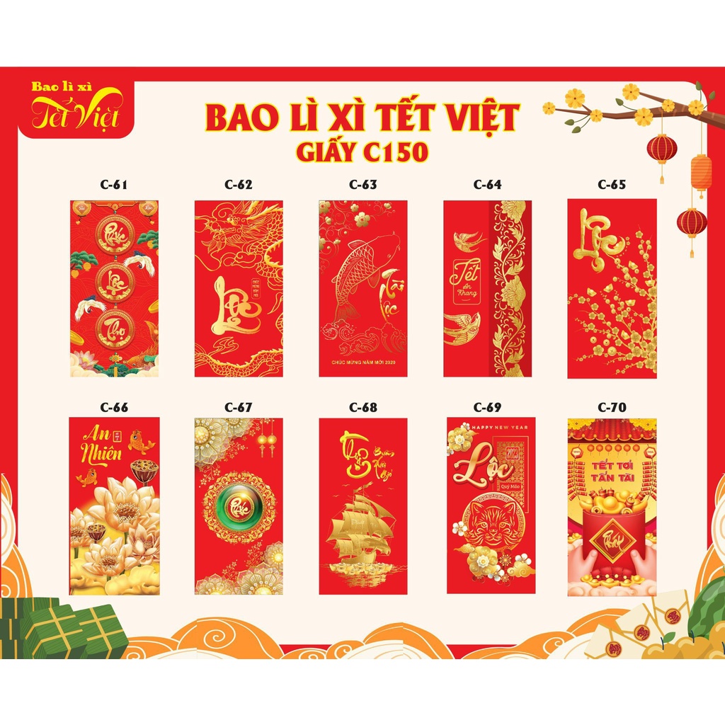 Combo 100 Bao Lì Xì Đỏ Lixi Tết 2023 Truyền Thống Đẹp - Lana Queen