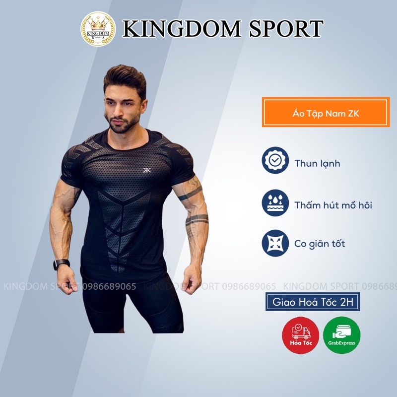 Áo tập gym nam thun co dãn, Áo gym nam ôm body KINGDOM SPORT size M/L/XL/XXL