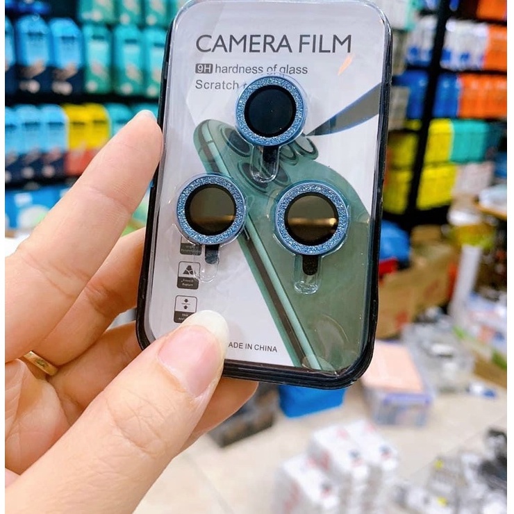 Mắt bảo vệ Camera vân Nhũ cho iPhone 13 Mini, 13, 13 Pro Max -Chất liệu TITAN-Không gây yếu sóng-Kính cường lực full màn
