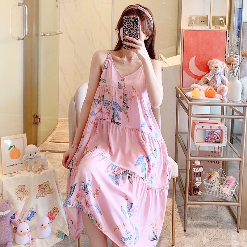 (Sẵn) Váy lanh, váy ngủ mềm mát hoạ tiết trẻ trung, trang nhã | BigBuy360 - bigbuy360.vn