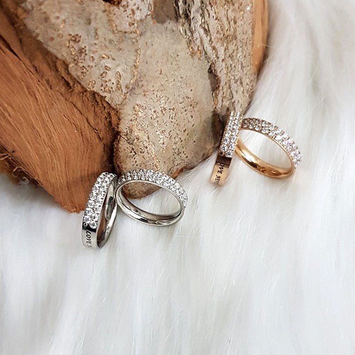 Nhẫn 2 hàng đá nữa vòng, nhẫn nữ, nhẫn nam NZ1713.