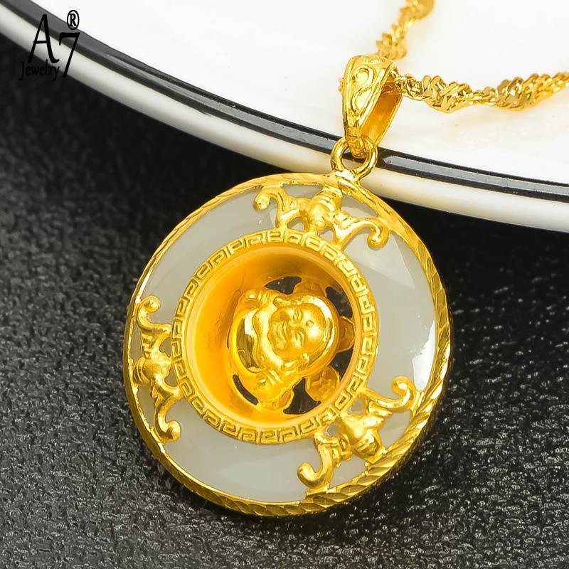 Dây Chuyền Mặt Ngọc Bích Trắng 18K Khắc Hình Phật Tổ Phong Cách Retro Dành Cho Cả Nam Và Nữ