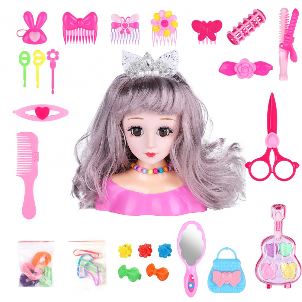 Bộ 25 món đồ chơi làm tóc trang điểm búp bê không độc hại giặt được cho bé gái
