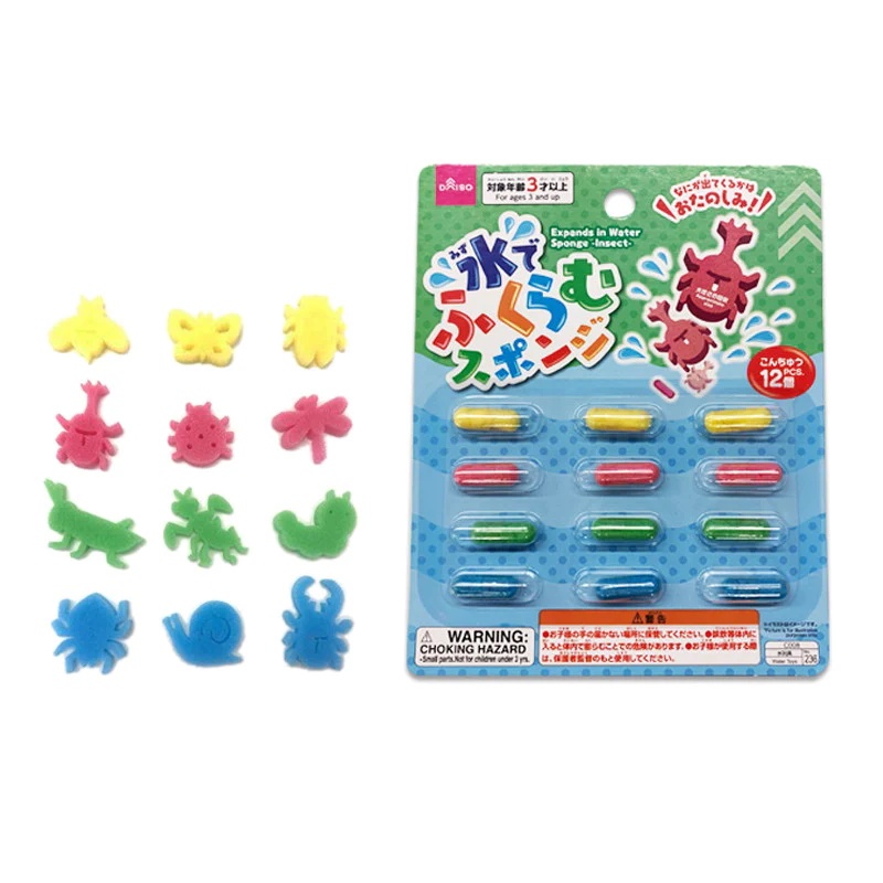 Daiso Đồ Chơi Cho Bồn Tắm Expand In Water Sponge -Insect - 12 Pcs.-