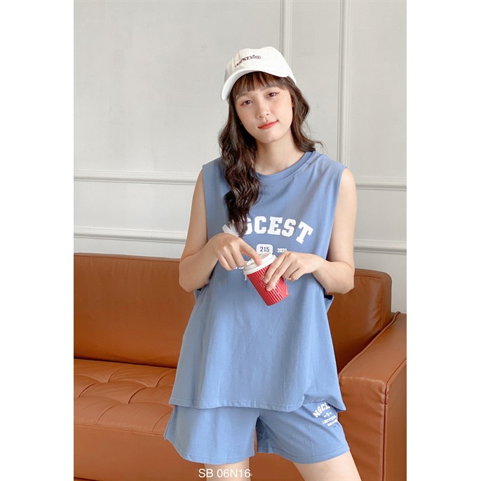 Bộ thun nữ ba lỗ thời trang 2 lớp quần áo phông hè nữ chất Cotton oversize form rộng (áo thun nữ + quần short)