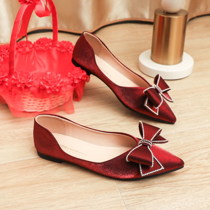 Giày Búp Bê Mũi Nhọn Đế Mềm Đính Đá Trang Trí Sang Trọng Thời Trang 2022 Cho Nữ Size 33-44