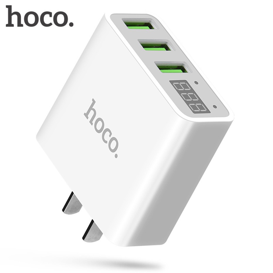 Củ sạc 3 cổng USB Hoco C15 có màn hình LED hiển thị đo dòng điện Chính Hãng