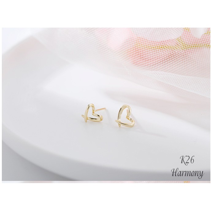 Bộ trang sức bạc mạ vàng cao cấp, khuyên tai và dây chuyền nữ Little Heart xinh xắn. nữ tính S32| TRANG SỨC BẠC HARMONY