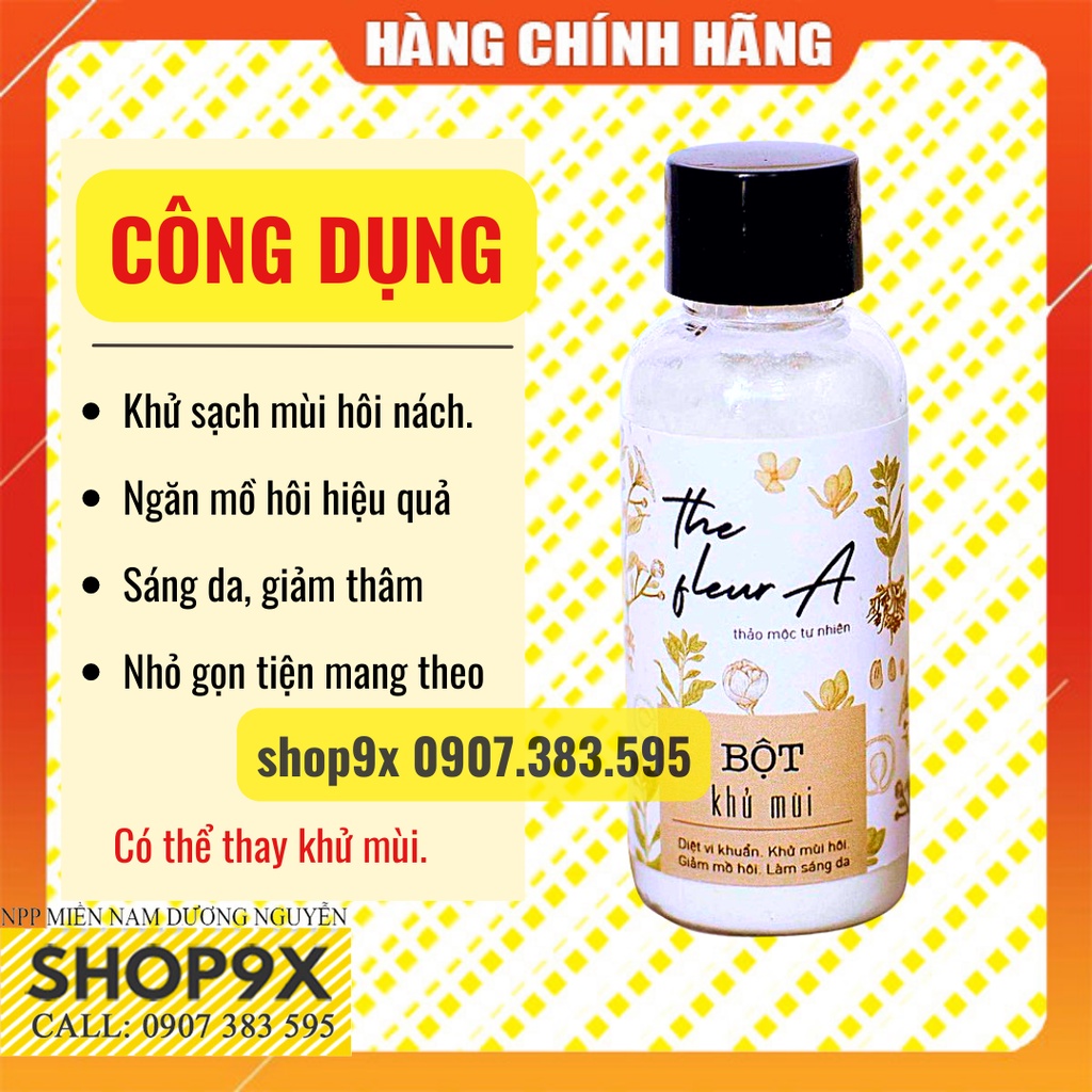 Bột Khử Mùi Hôi Nách Hôi Chân Thảo Mộc FleurA Handmade 30ml - Ngăn Mùi &amp; Mồ Hôi Hiệu Quả Ngay Lần Đầu Sử Dụng