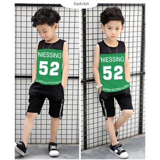 Đồ bộ quần áo thun bé trai sát nách, phối lưới in số 52 - Quần áo trẻ em - Socnaukids (190353)