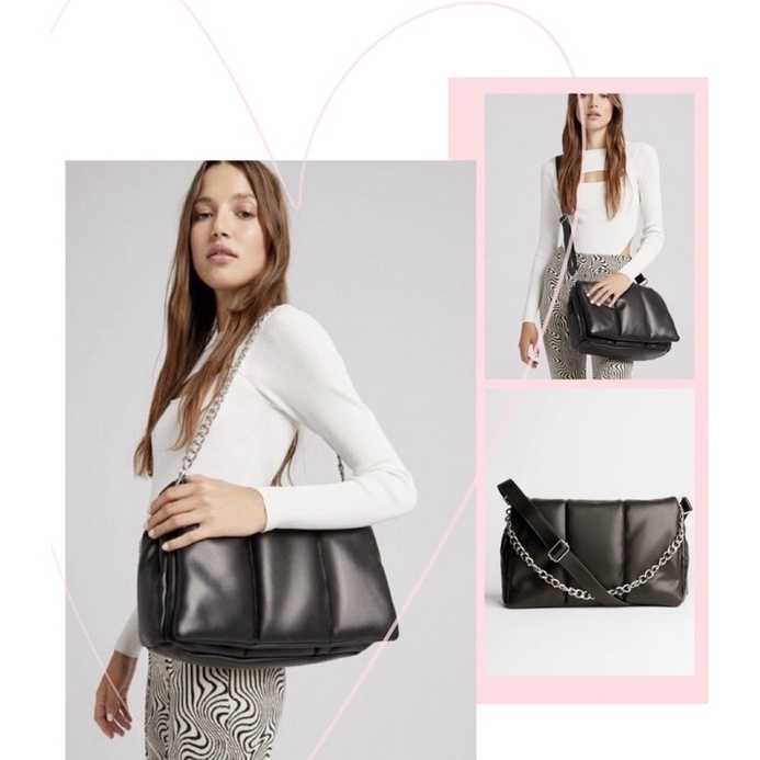 TNS - Túi đeo vai chữ nhật da mềm chần bông siêu trendy Berksha Shoulder Bag-màu đen classic