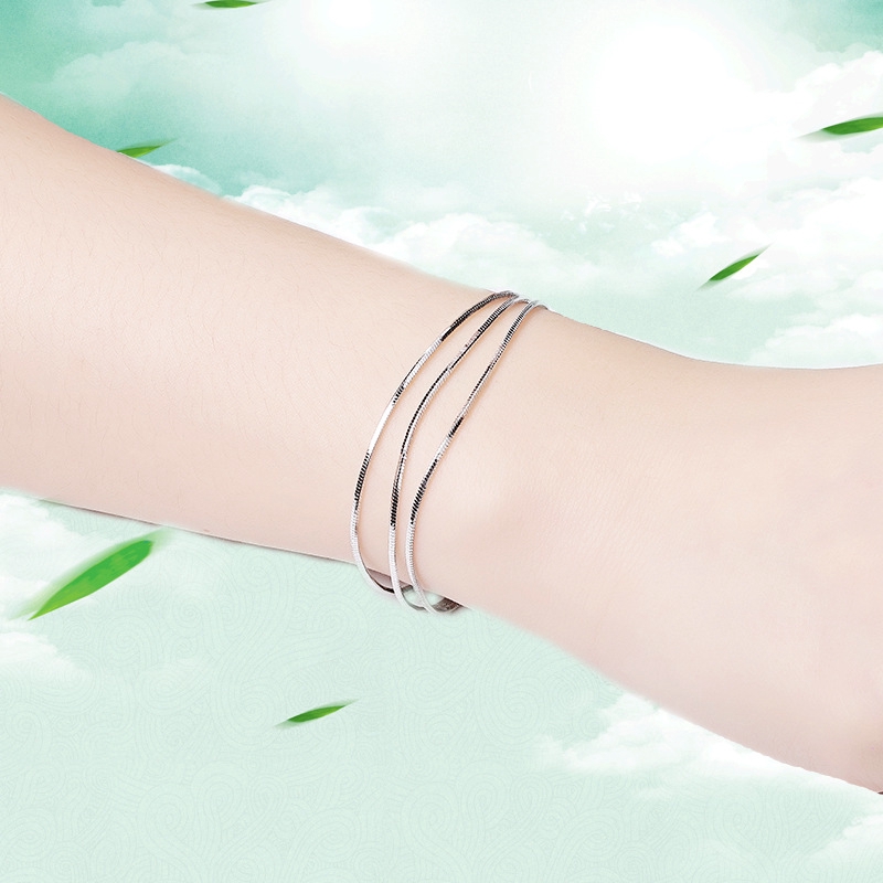 Vòng Tay Nhiều Lớp Dạng Chuỗi Rắn Màu Bạc Đơn Giản Có Thể Điều Chỉnh Cho Nữ