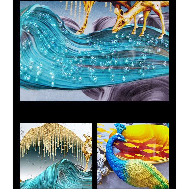 Đồng Hồ Decor Con Công Kết Hợp Tranh Kính Phù Điêu Treo Tường Trang Trí Phòng Khách Cao Cấp KD2920-1