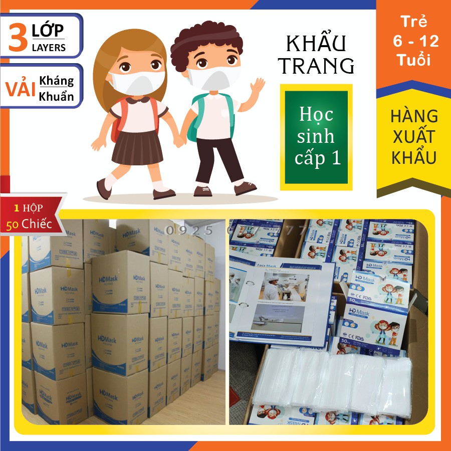 [Khẩu trang đi học] 1 hộp 50 cái khẩu trang y tế cho học sinh tiểu học, khẩu trang cho bé học cấp 1 từ 6-12 tuổi