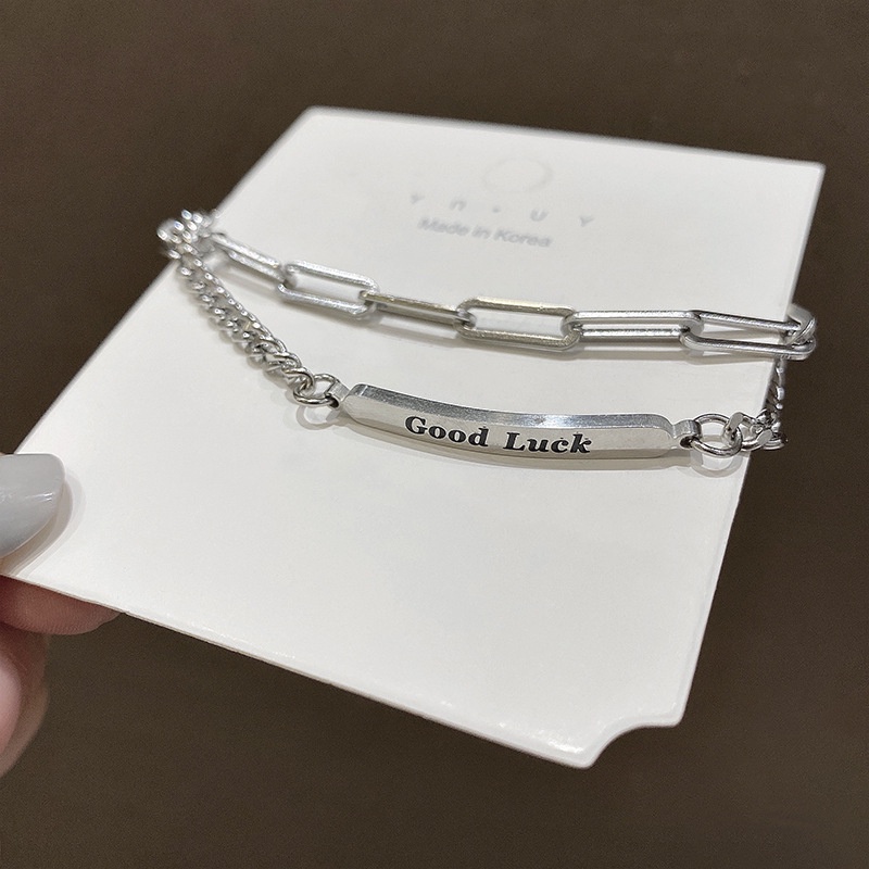 Vòng Tay Hai Lớp Mặt Khắc Chữ Goodluck Thời Trang Hàn Quốc