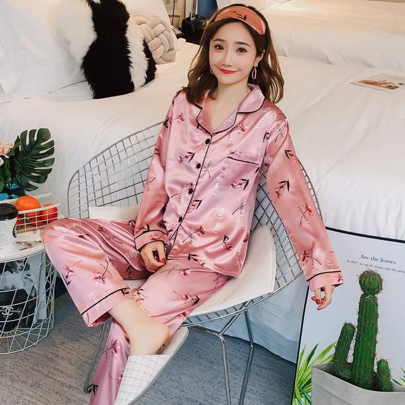 Bộ Đồ Ngủ Vải Satin In Hoa Gợi Cảm Cho Nữ Size M-5Xl