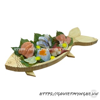 Khay Gỗ Trang Trí Sushi & Sashimi Nhật Bản - Hình Con Cá - Dài 50cm - Gỗ Thông tự nhiên