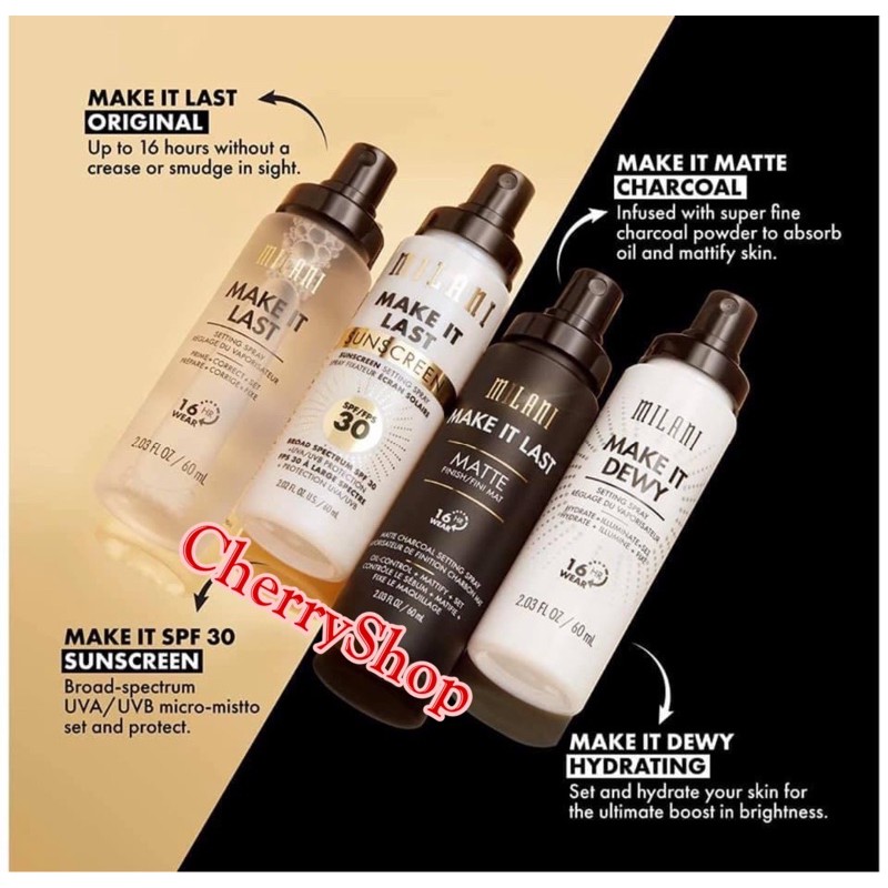 [Hàng Ý]Xịt khóa nền giữ lớp trang điểm Milani Make It Last/Make It Dewy/Make It Last Matte (60ml) | BigBuy360 - bigbuy360.vn