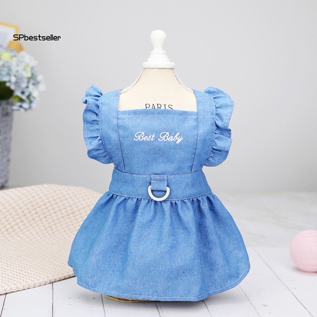 Đầm Tay Phồng Thêu Chữ Có Dây Dắt Dắt Thời Trang Mùa Hè Cho Thú Cưng