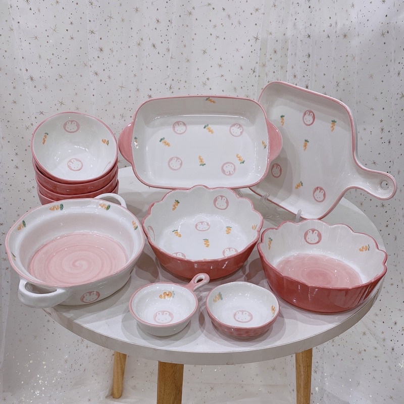 Tách set bát đĩa 🐰thỏ hồng🐰