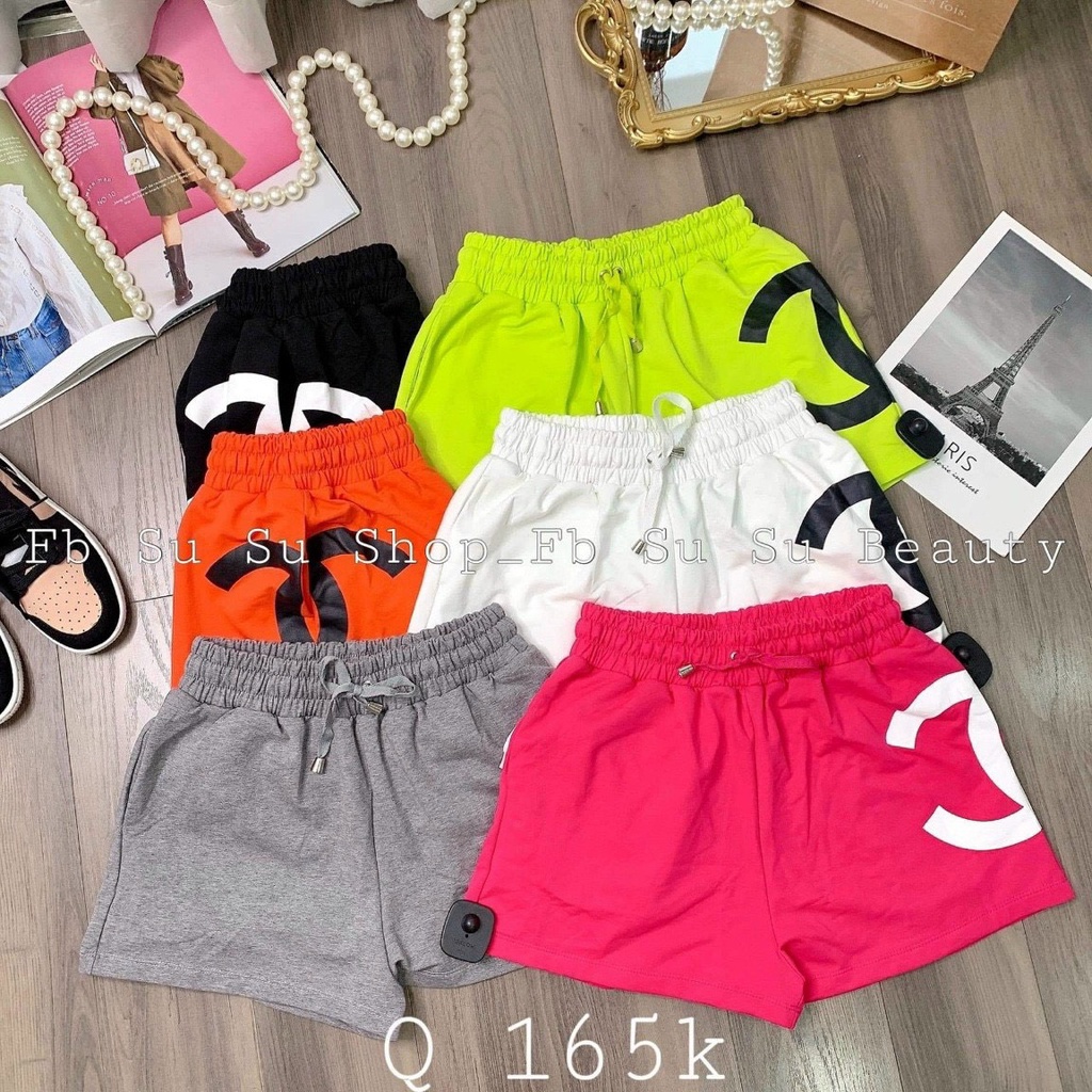 quần short thun nữ in logo cha bên quần sang chảnh l