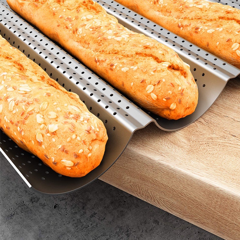 1 khay nướng bánh mì Pháp 4 ngăn 2 ngăn bằng thép Carbon chống dính