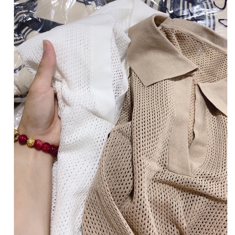 Áo Polo Len Lưới Nữ Hàng Quảng Châu Cao Cấp Cổ Bẻ Tay Ngắn Ailee