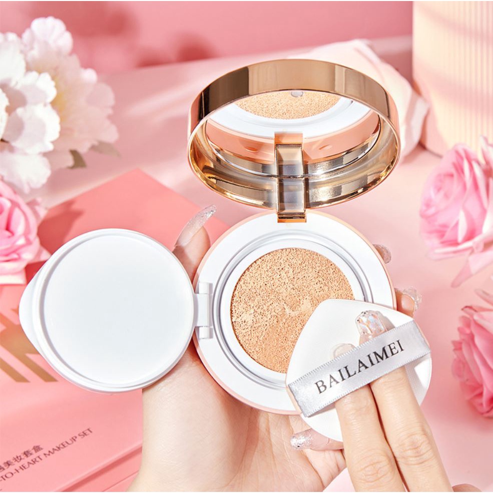 Bộ Trang điểm nội địa Trung đầy đủ 9 món BAILAIMEI hàng chính hãng, hộp hồng trái tim + Tặng kèm túi đựng đẹp