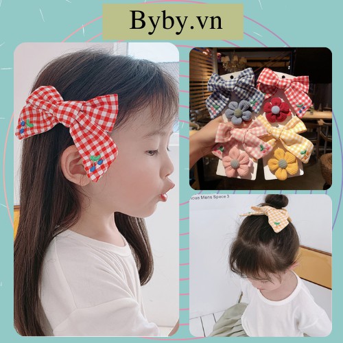 Kẹp tóc hình nơ loại to kèm hoa trang trí phong cách tiểu thư