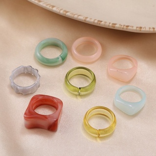 Bộ 4 cái nhẫn acrylic họa tiết đá hoa cương màu kẹo đáng yêu cho nữ #5040