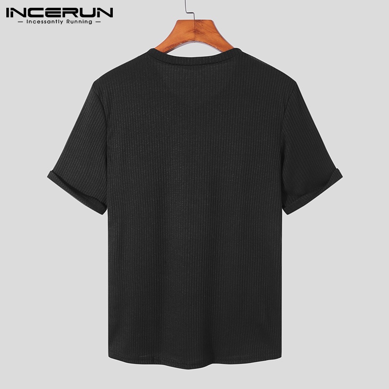 Áo thun INCERUN tay ngắn cổ chữ V màu trơn thời trang mùa hè sành điệu cho nam