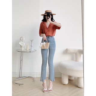 Áo sơ mi cổ vest chất đũi