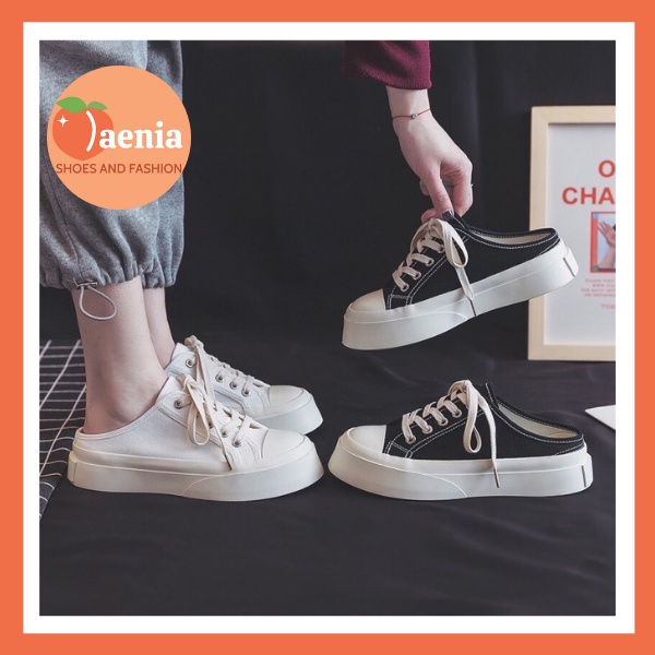 Giày sục nữ thể thao sneaker đi học đẹp trắng đen đế cao 5 cm big size JAENIA S002